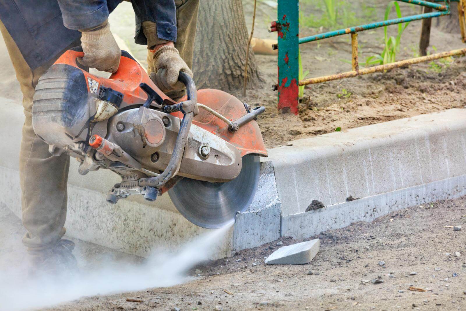 Concrete cutting technician at work in London